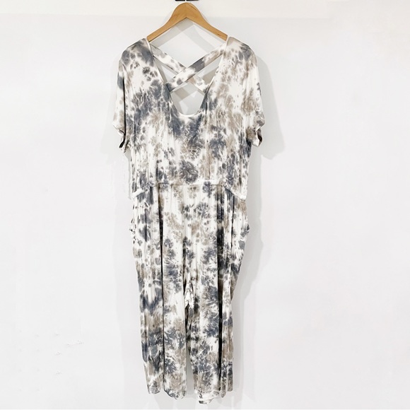 LIVI Lane Bryant Wide Leg Jumpsuit Cropped Tie Dye Tie Waist Pockets - Picture 3 of 5